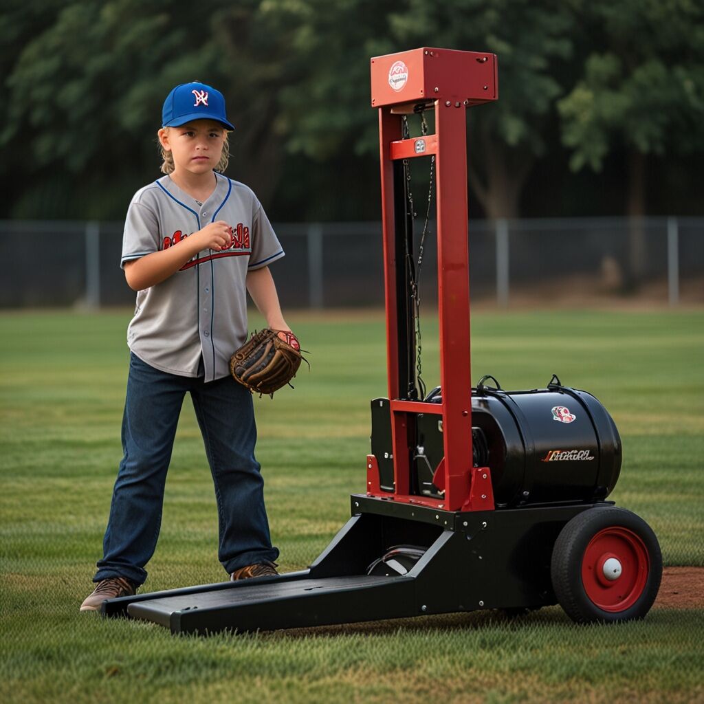 Jugs BP1 Pitching Machine delivering softball