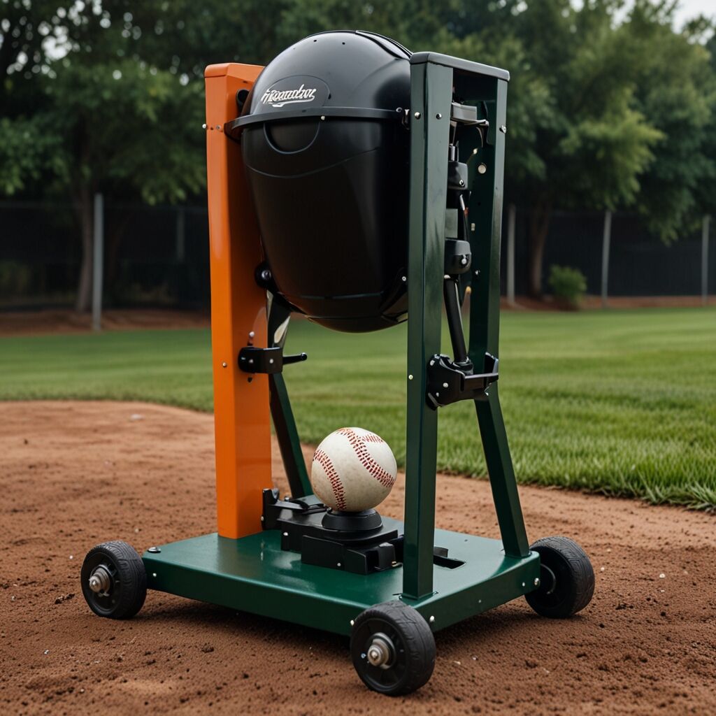 Softball pitching machine throwing a fastball
