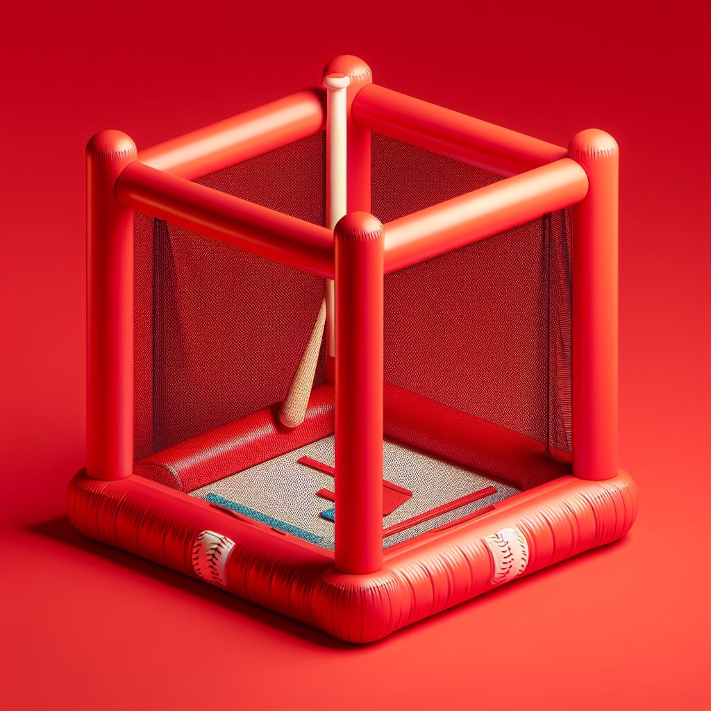 Inflatable batting cage with pitching machine