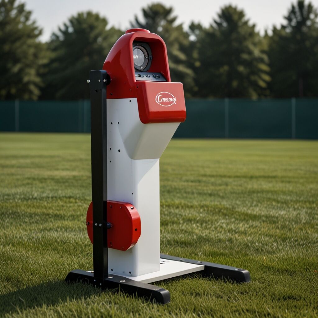 BP1 Pitching Machine set up on softball field