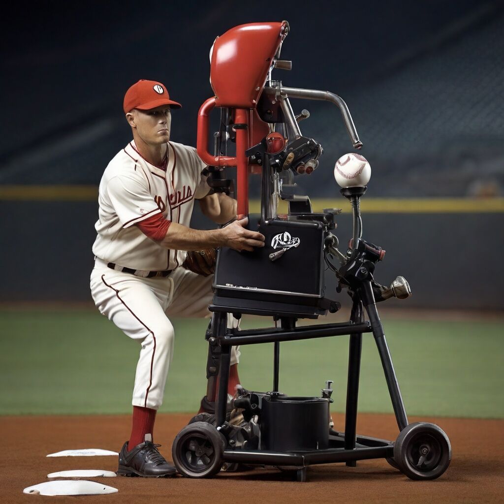 Baseball pitching machine with baseballs