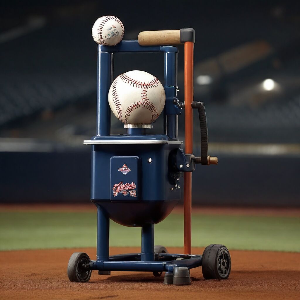 Young baseball player training with machine