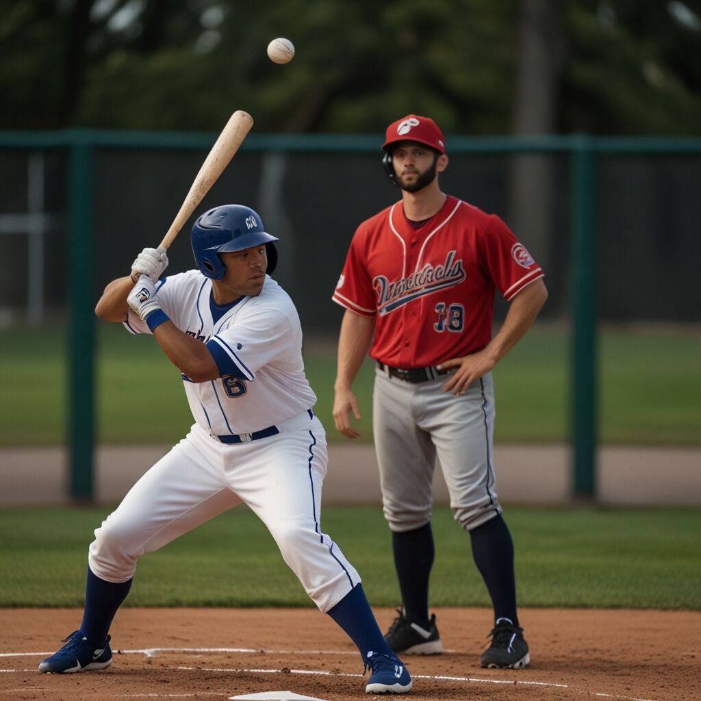 Wooden baseball bat held by player